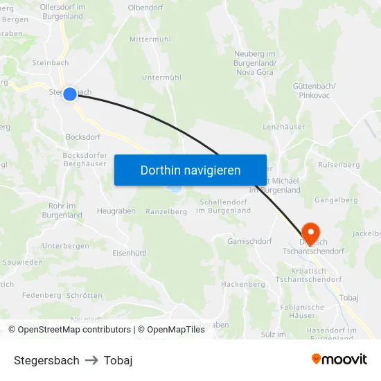 Stegersbach to Tobaj map