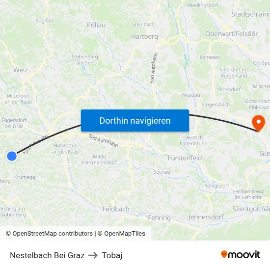 Nestelbach Bei Graz to Tobaj map