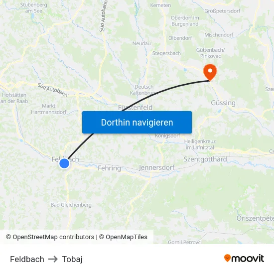 Feldbach to Tobaj map