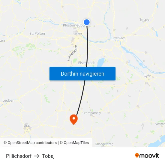 Pillichsdorf to Tobaj map