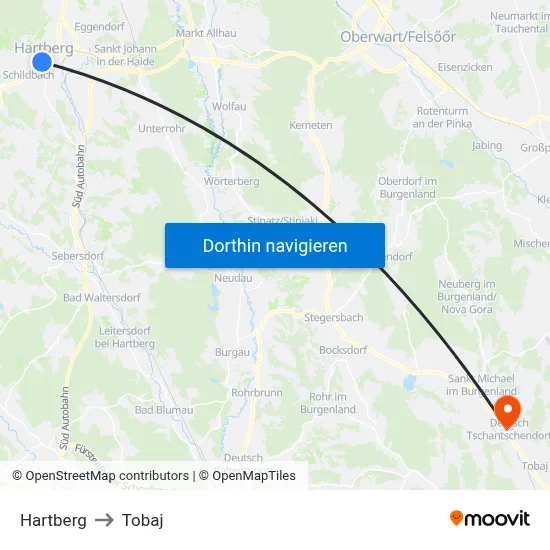 Hartberg to Tobaj map