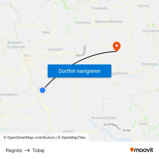 Ragnitz to Tobaj map