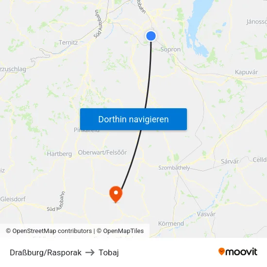 Draßburg/Rasporak to Tobaj map