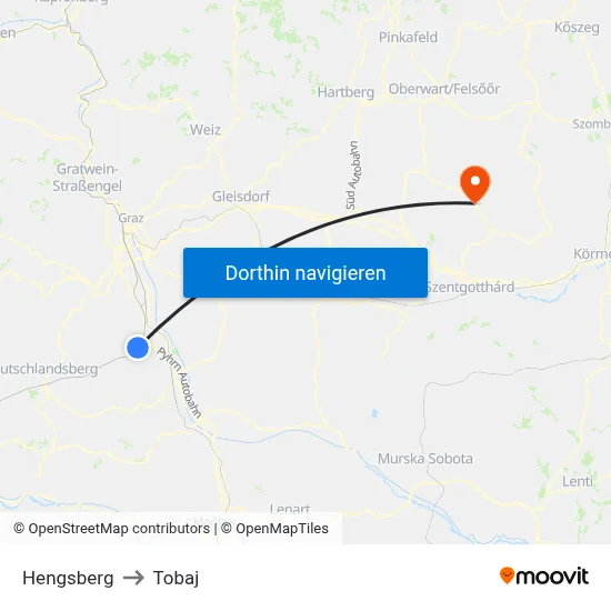 Hengsberg to Tobaj map