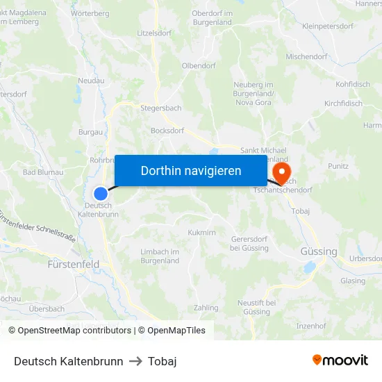 Deutsch Kaltenbrunn to Tobaj map