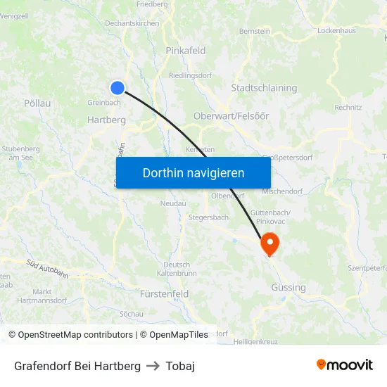 Grafendorf Bei Hartberg to Tobaj map