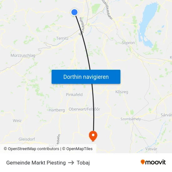 Gemeinde Markt Piesting to Tobaj map