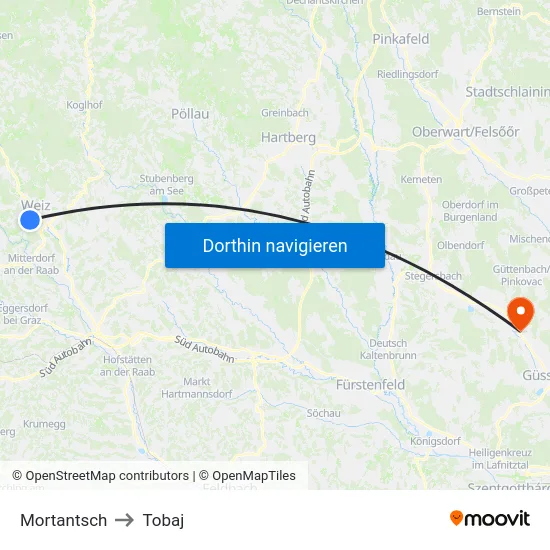 Mortantsch to Tobaj map