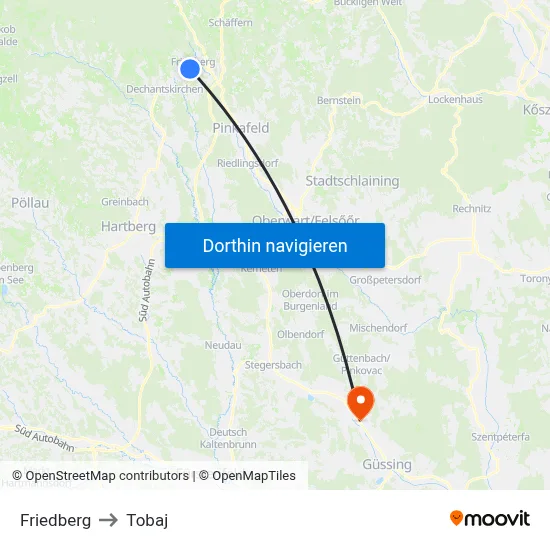 Friedberg to Tobaj map