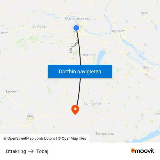 Ottakring to Tobaj map