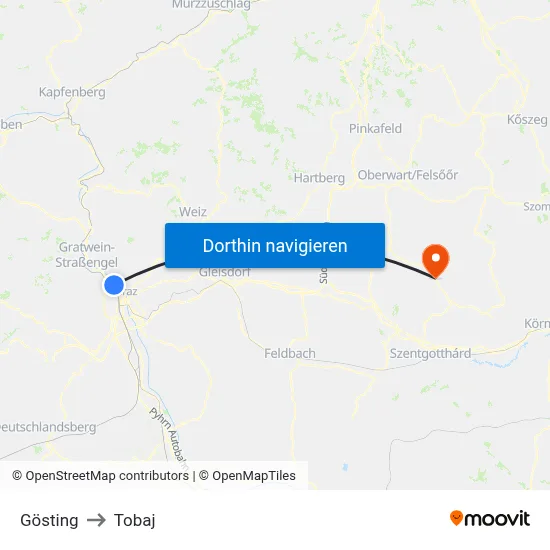 Gösting to Tobaj map