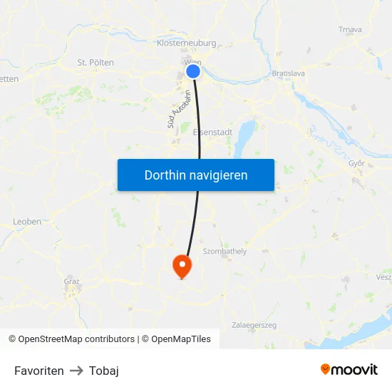 Favoriten to Tobaj map