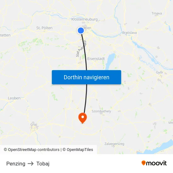 Penzing to Tobaj map