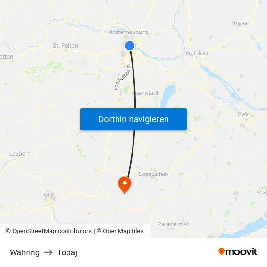 Währing to Tobaj map