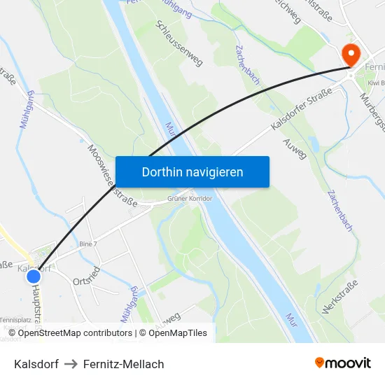 Kalsdorf to Fernitz-Mellach map