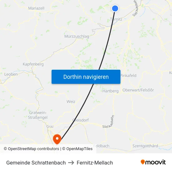 Gemeinde Schrattenbach to Fernitz-Mellach map