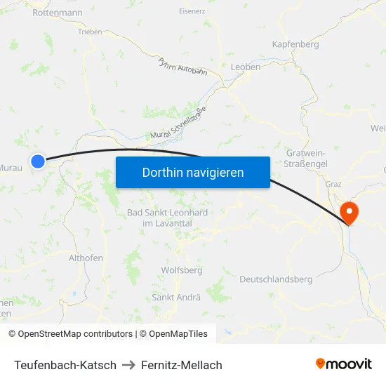 Teufenbach-Katsch to Fernitz-Mellach map