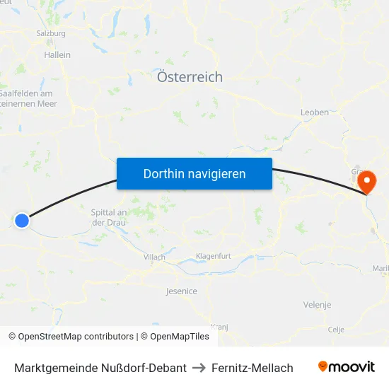 Marktgemeinde Nußdorf-Debant to Fernitz-Mellach map