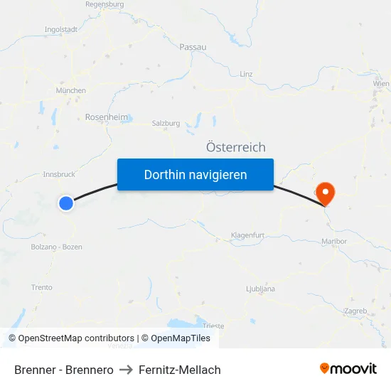 Brenner - Brennero to Fernitz-Mellach map