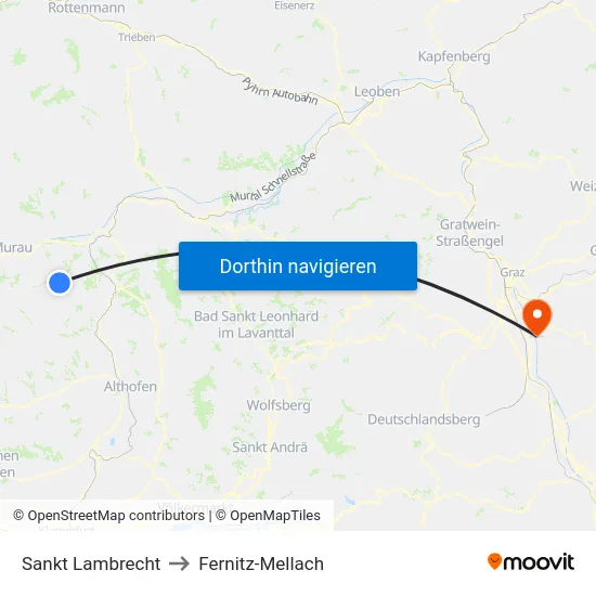 Sankt Lambrecht to Fernitz-Mellach map