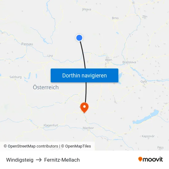 Windigsteig to Fernitz-Mellach map