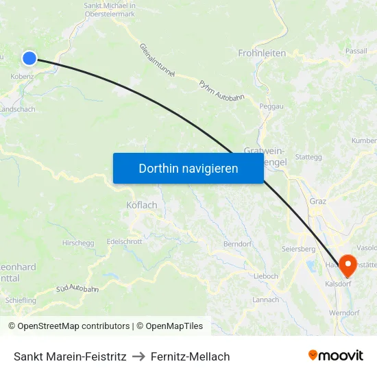 Sankt Marein-Feistritz to Fernitz-Mellach map