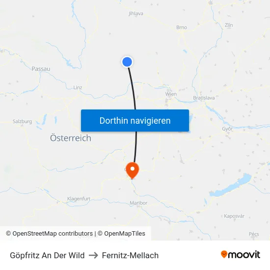 Göpfritz An Der Wild to Fernitz-Mellach map