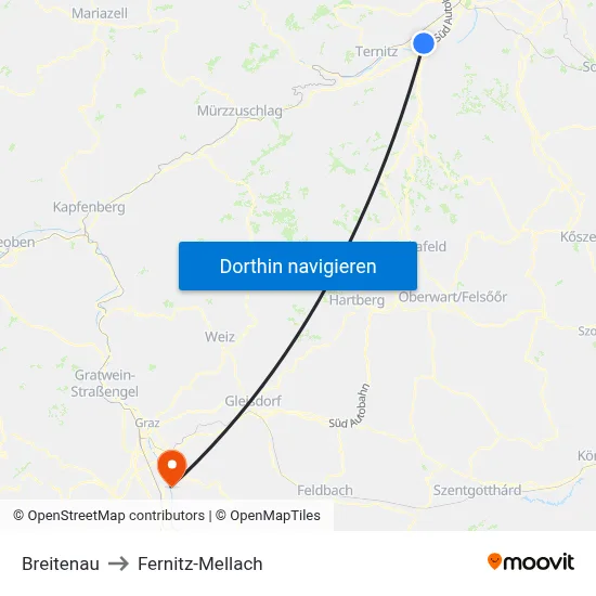 Breitenau to Fernitz-Mellach map