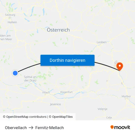 Obervellach to Fernitz-Mellach map
