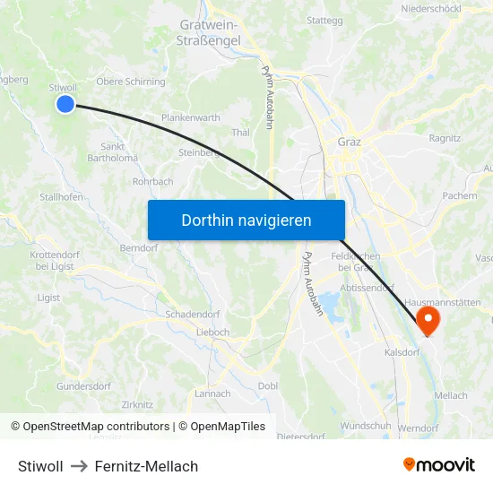 Stiwoll to Fernitz-Mellach map