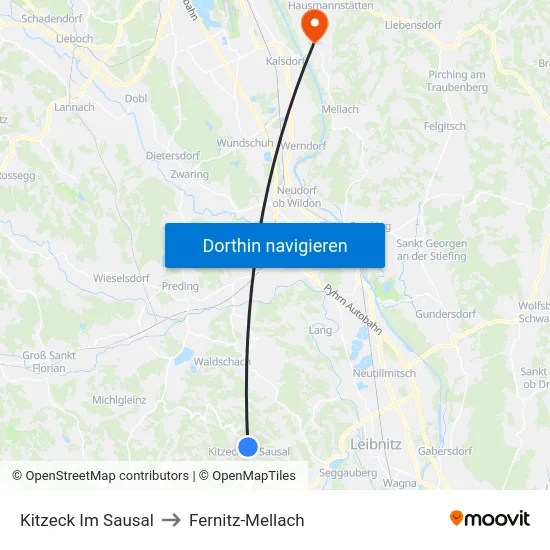 Kitzeck Im Sausal to Fernitz-Mellach map