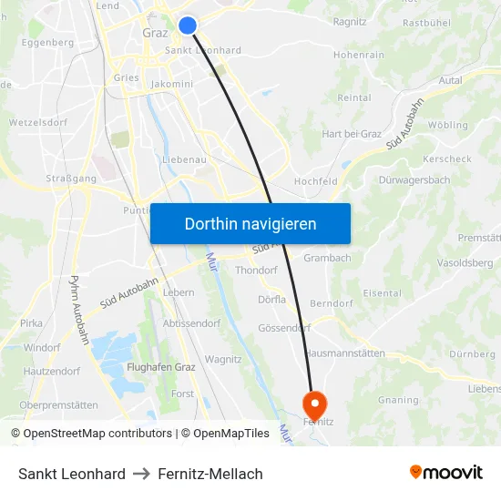 Sankt Leonhard to Fernitz-Mellach map