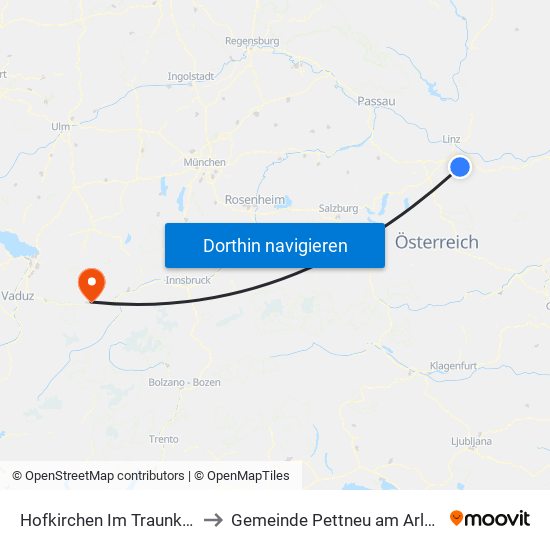 Hofkirchen Im Traunkreis to Gemeinde Pettneu am Arlberg map