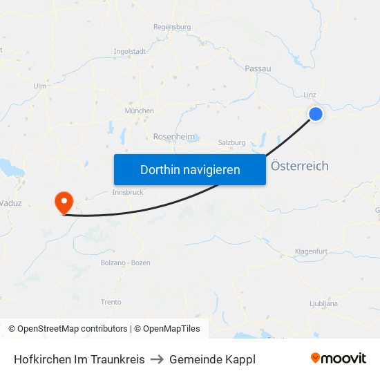 Hofkirchen Im Traunkreis to Gemeinde Kappl map