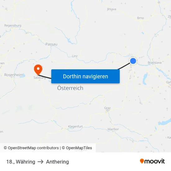 18., Währing to Anthering map