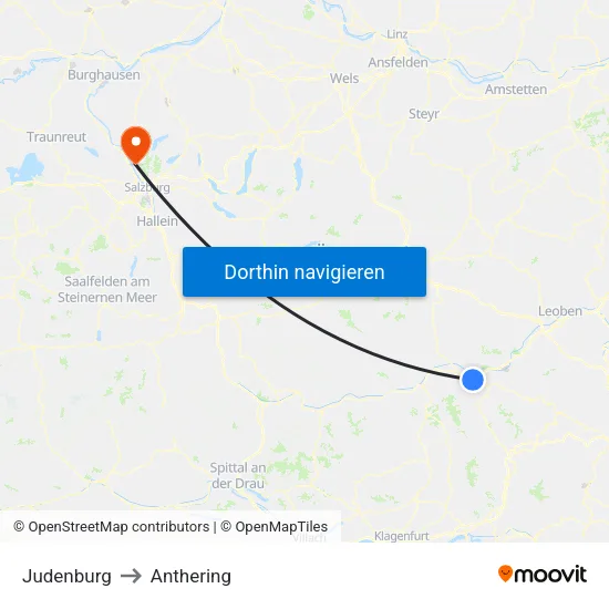 Judenburg to Anthering map