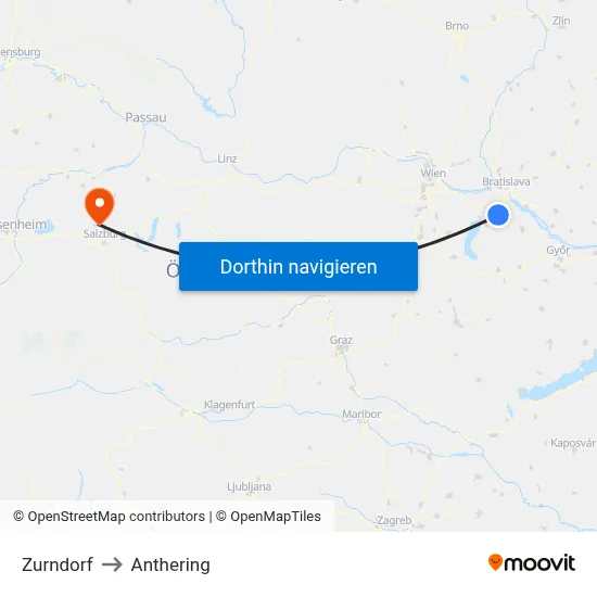 Zurndorf to Anthering map