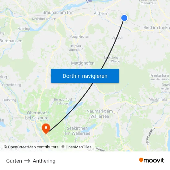 Gurten to Anthering map