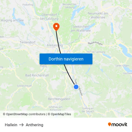 Hallein to Anthering map