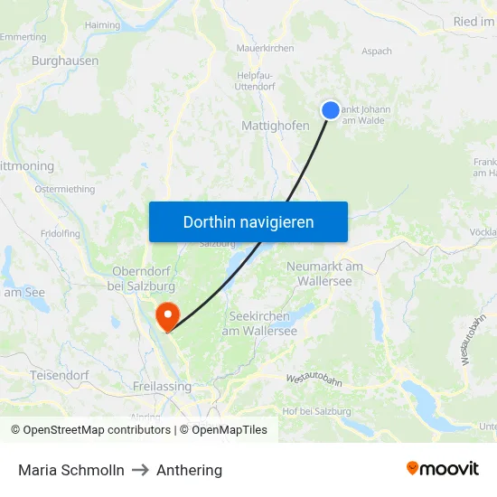 Maria Schmolln to Anthering map