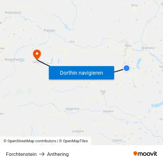 Forchtenstein to Anthering map