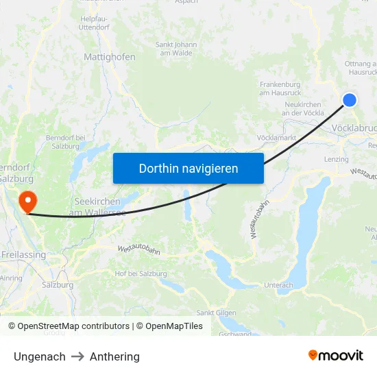 Ungenach to Anthering map