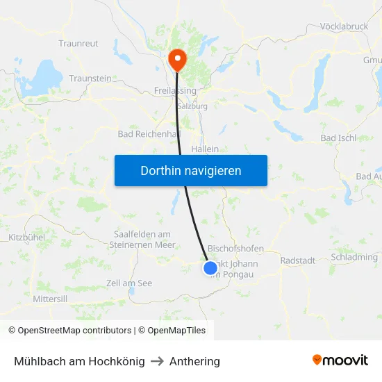 Mühlbach am Hochkönig to Anthering map