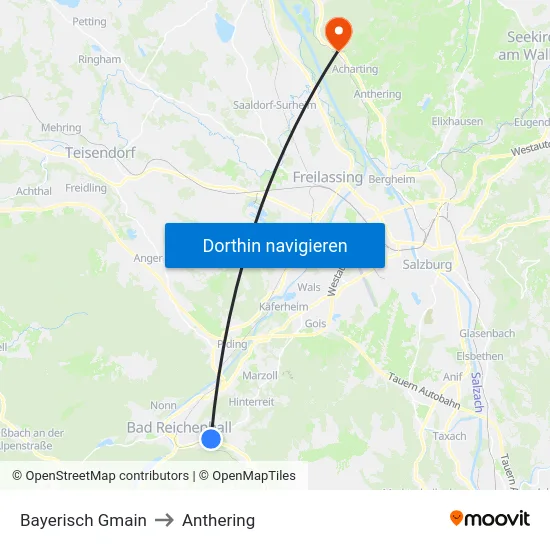 Bayerisch Gmain to Anthering map