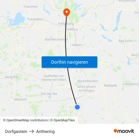 Dorfgastein to Anthering map