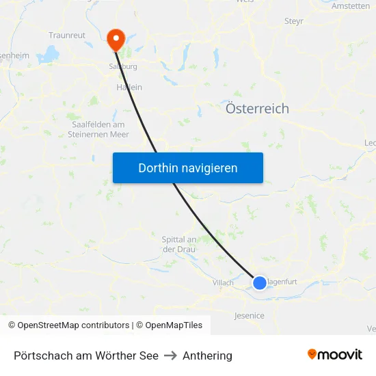 Pörtschach am Wörther See to Anthering map