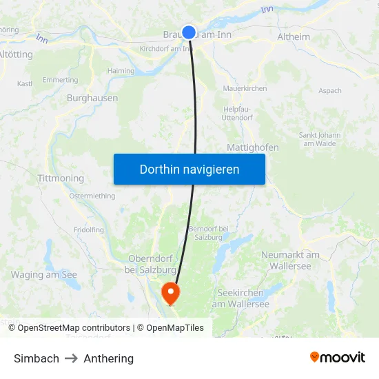 Simbach to Anthering map
