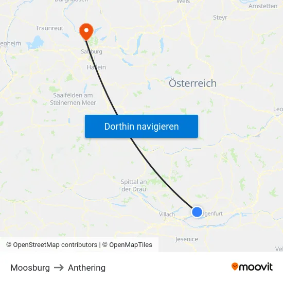 Moosburg to Anthering map
