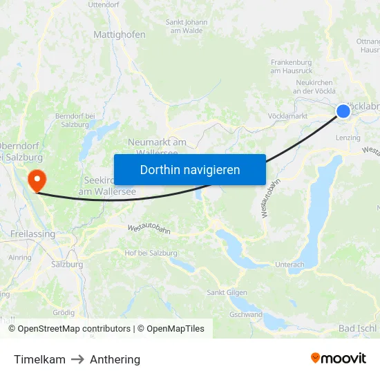 Timelkam to Anthering map