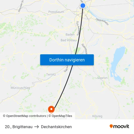 20., Brigittenau to Dechantskirchen map